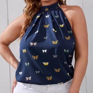 SHEIN Navy Butterfly Print Blouse